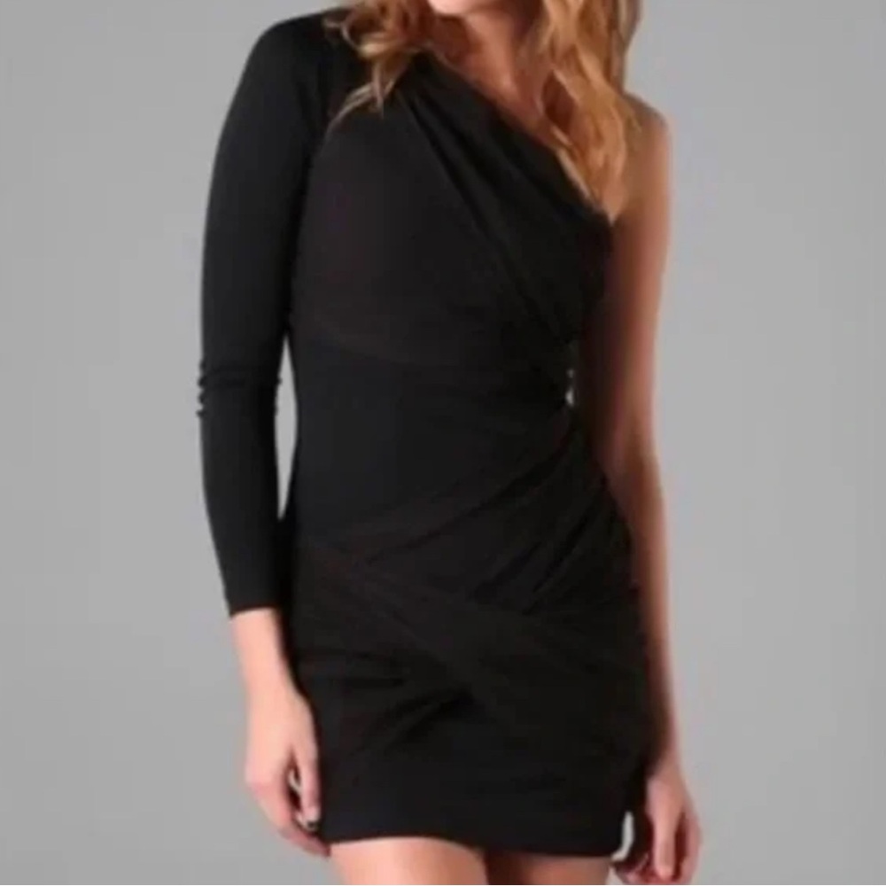 Alice & Olivia Black One-Shoulder Goddess Dress